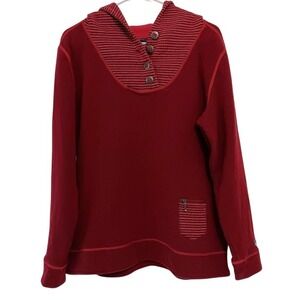 Kuhl Hoodie Womens Large Red Chianti Fleece Wool Blend Pullover Button Pocket
